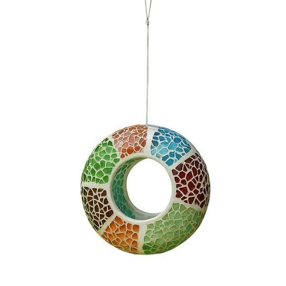 Mosaic Glass Hanging Bird Feeder – Colorful & Multi-Purpose Garden Accent - Picture 6 of 7